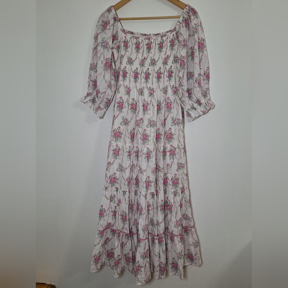 NWT LoveShackFancy White and Pink Floral Dress - Picture 3 of 13